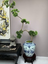 XL Hand-Painted Blue & White Guardian Lion Floor Vase – 38cm High