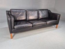 Vintage Hurup Mobler Black Leather 3 Seat Sofa 1980s Mogensen Style EB10218 M3SS