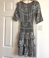 Maje Dress Size M FR 38 Smocked Elastic Waist Ruffled Skirt Cold (Off) Shoulder