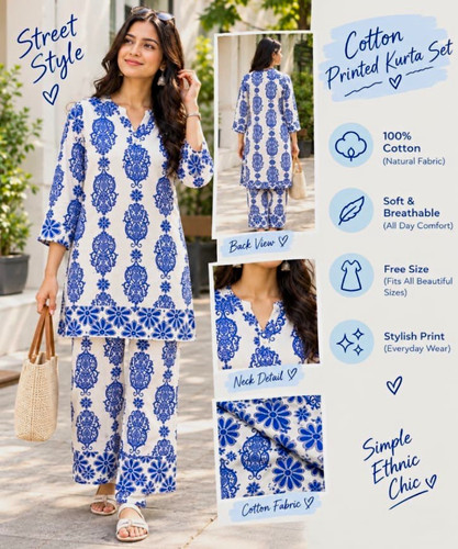 Women blue white - blue, printed