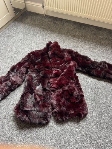 Real rabbit fur coat maroon - rabbit,
