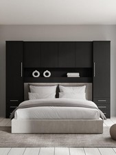 Prague Overbed Unit Black Ash Sleek and Space-Saving Bedroom Storage Solution