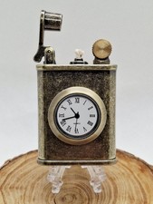 Stunning Bronze Tone Lift Arm Clock Cigarette Lighter Both Clock & Lighter Work