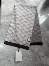 GUCCI GG GUCCISSIMA REVERSIBLE WOOL/SILK SCARF/STOLE GREY DESIGNER ACCESSORIES