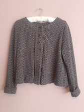 Orla Kiely Blue / Brown Wool Teacups Jacket Size 2 (uk6) S 
