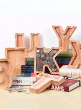 26 Letter A-Z Wooden Piggy Bank Transparent Money Box for Kids Xmas Gift Decor