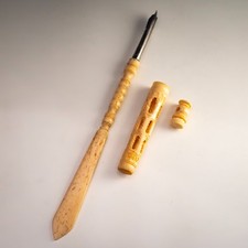 Antique Carved Bone Dip Pen &