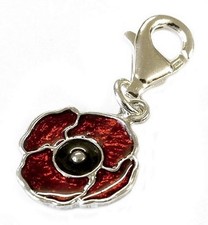 STERLING SILVER ENAMELLED POPPY CHARM TRIGGER CLASP 
