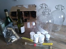 Job lot 3 x 1gallon glass demi johns, 13 wine bottles, hydrometer. home  brew, w