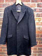 UNGARO HOMME MENS BLACK CROMBIE STYLE CASHMERE AND WOOL COAT SIZE LARGE