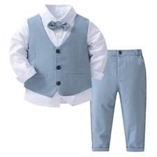 Infant Baby Boy Gentleman Outfit Bow Tie Long Sleeve Shirt Vest Pant Formal Suit