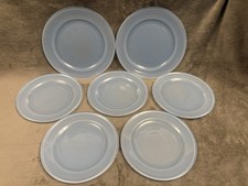 Blue Sprayware Pyrex 5 Side Plates + 2, 9” dinner plates Vintage