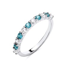 Sterling Silver 925 Blue Topaz & CZ Half Band Eternity Ring size K to S