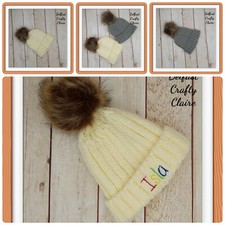 Children's Chunky Knit Pom Pom Embroidered Personalised Beanie Hat - ANY Name