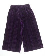 Zara Women Purple Velvet Pleated Wide-Leg Cropped Trousers L