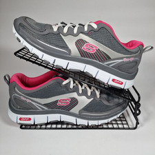 Skechers Flex Tone Ups Womens Trainers Grey Pink Size 7 Shoes Sneakers Comfort