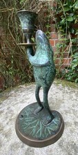 Vintage Beautiful Little Cold Cast Bronze Verdigris Frog Toad Candle Candelabra