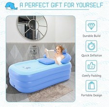 Inflatable Portable Bathtub, PVC Inflatable Pool, 160x84x64cm (Blue)