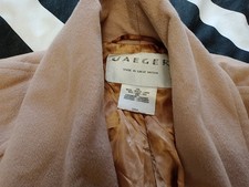 Jaeger Ladies Cashmere Wool Beige Open Overcoat Long Length Vintage Vented 