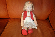 VINTAGE 1930'S PRESSED FACE SCARY/ ODD LOOKING DOLL, ORIGINAL CLOTHES 14 INCHES