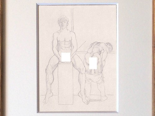 Nude vintage drawing - drawing,