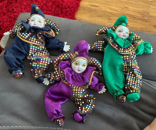 Porcelain jester doll mardi - jester,