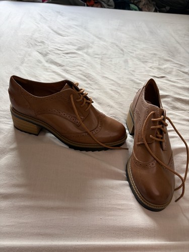 Women tan leather - leather, brogues
