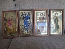 ALPHONSE MUCHA MIRROR ART SET 4 VINTAGE FRAMED 4 FOUR SEASONS MIRRORS