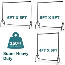 Clothes Rail Super Heavy Duty Rack 4ft 5ft 6ft Length Portable Wheels Storage