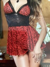 Leopard print lace stretch babydoll with G string  Lingerie set one size