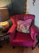 Gorgeous Velvet Wingback Armchair  in plum