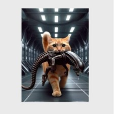 JONES the CAT with ALIEN in his Mouth A4 Poster Printed UNFRAMED Stocking Gift
