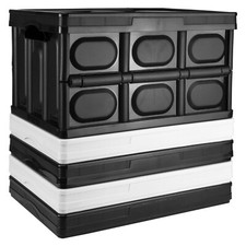 Storage Box with Lid Folding Stackable 30L 56L Lidded Plastic Crate Tub Boxes