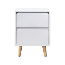 White Bedside Table Cabinet Side End Table  Bedroom 2 Drawers Modern