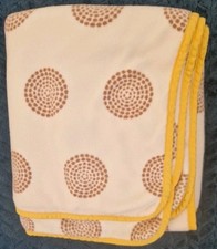 Mothercare Fleece Cot Blanket cream yellow trim brown circles 120x155cm VGC