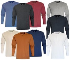 Mens Henley Plain Long Sleeve Jersey Grandad Neck T-shirt Top Causal M - 3XL