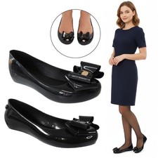 LADIES FLAT WOMENS BOW JELLY BOW SLIP ON SHOES GILRS SCHOOL BALLERINA PUMP SIZE