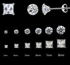 2Pcs Mens Womens DIAMOND CUT CRYSTAL DIAMANTE Sterling Silver Ear Studs Earrings