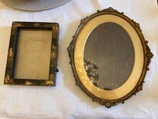 2 Antique Picture / Photo Frames Gold Tone Oval & Chinoiserie Black Rectangular 