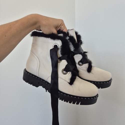 White leather faux - fur, trim