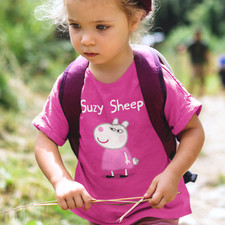 Suzy Sheep Pink Girls T-Shirt Top - Kids Pig Cartoon Birthday Peppa Present Gift