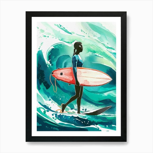 Surfer girl watercolor - surfer,