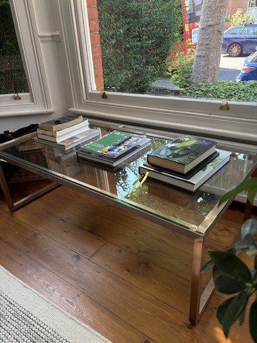 Glass coffee table with copper - glass,