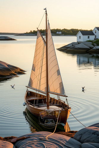 Wooden daysailer cream sails - wooden,