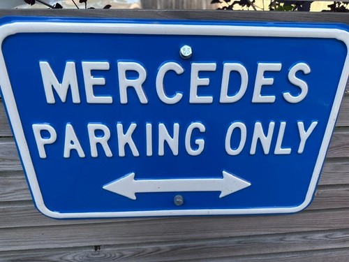 Blue enamel mercedes parking - , "mercedes