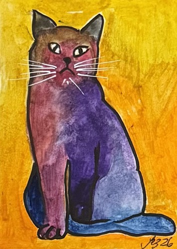 Aceo original watercolour cat - original,