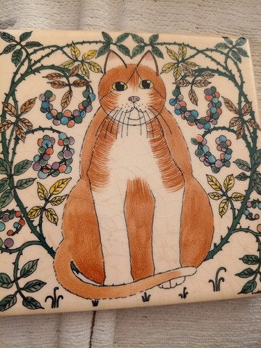 Vintage cat tile trivet - trivet, teapot