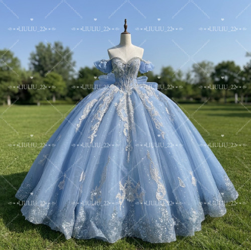 Sky blue quinceanera dress - blue,