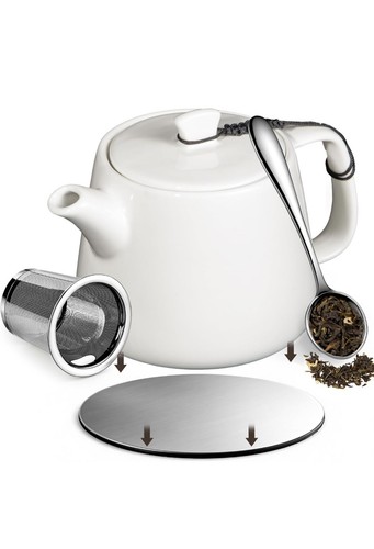 White ceramic tea pot with - white,