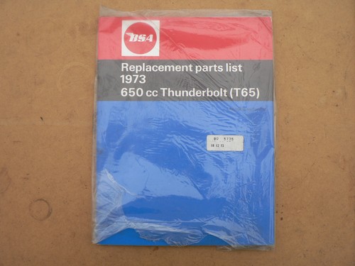 Bsa t65 thunderbolt parts book - thunderbolt,
